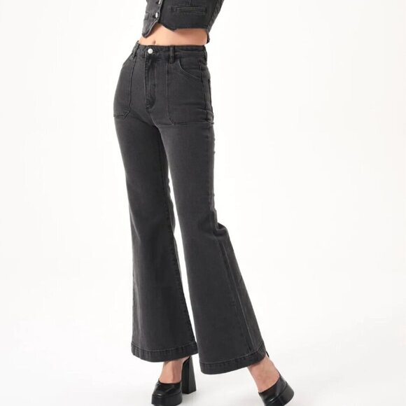 Rollas Eastcoast Flare Wide Leg Crop Jeans Womens 29 Vintage Washed Black - Picture 4 of 6
